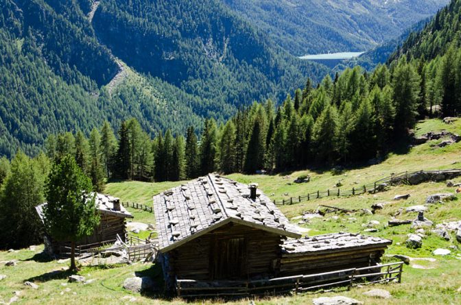 Schluder Alm im Martelltal mit Blick auf Zufrittsee