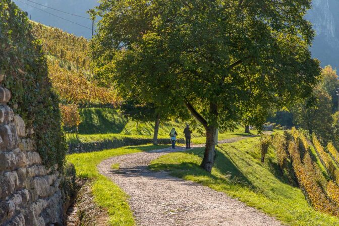 Die Bahntrasser der ehemaligen Fleimstalbahn ist ein idealer Spazierweg und Mountainbikeweg