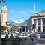 Rosengarten vom Bozner Bahnhofplatz aus gesehen