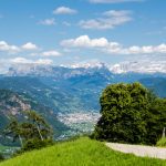 Blick von Perdonig zum Schlern und Rosengarten