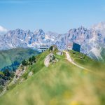 Bindelweg mit Blick auf den Col di Rusc und Rosengartengruppe