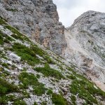 Vor der Schlüsselstelle – Val d’Arcia Sattel-Rundwanderung Monte Pelmo