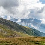 Blick von der Plose zum Tullen in der Peitlerkoflergruppe und den Geislern im Hitergrund