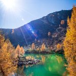 Herbst, Lago di Vacarsa, Sonnenstern, Sonnenstrahlen