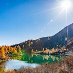 Herbst, Lago di Vacarsa, Sonnenstern, Sonnenstrahlen