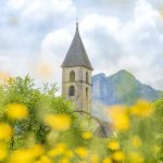 Blumenwiese, Fennberg, gelb, St. Leonhard Kirche, Unterfennberg