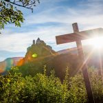 Herbst, Kloster Säben, Sonnenuntergang, Wegweiser