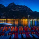 Gardameer, Gardasee, Nachtaufnahme, Riva del Garda, Tretboote