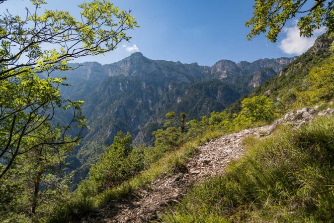 Im Vordergrund der 10er Steig, im Hintergrund von links nach rechts der Schwarze Kopf und der Roen