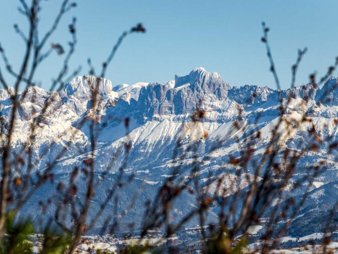 Der Kesselkogel und die Rosengartenspitze mit Santnerpass, König Laurin Wand und Vajolettürme