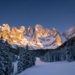 Alpenglühen, Dolomiten, Palagruppe, Pale, Pale di San Martino, Schnee, Sonnenuntergang, Val Venegia, Winter, inverno, weiße Jahreszeit, winter