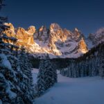 Alpenglühen, Dolomiten, Palagruppe, Pale, Pale di San Martino, Schnee, Sonnenuntergang, Val Venegia, Winter, inverno, weiße Jahreszeit, winter