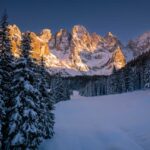 Alpenglühen, Dolomiten, Palagruppe, Pale, Pale di San Martino, Schnee, Sonnenuntergang, Val Venegia, Winter, inverno, weiße Jahreszeit, winter