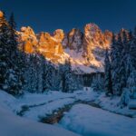 Alpenglühen, Palagruppe, Pale, Pale di San Martino, Schnee, Travignolo, Winter, inverno, weiße Jahreszeit, winter