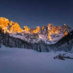 Alpenglühen, Palagruppe, Pale, Pale di San Martino, Schnee, Winter, inverno, weiße Jahreszeit, winter