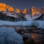 Alpenglühen, Palagruppe, Pale, Pale di San Martino, Schnee, Travignolo, Winter, inverno, weiße Jahreszeit, winter