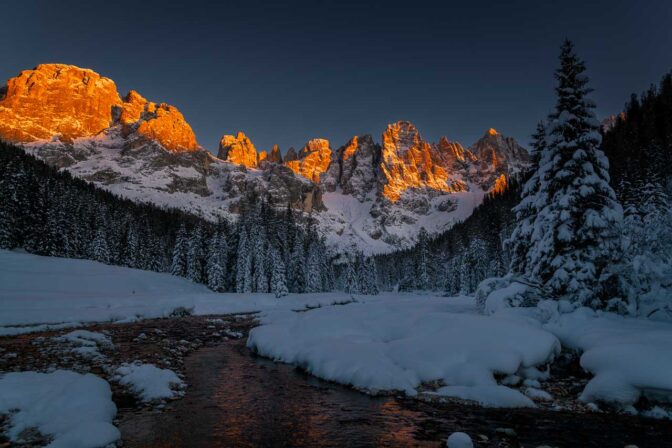 Alpenglühen im Naturpark Paneveggio Pale di San Martino