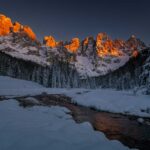 Alpenglühen, Palagruppe, Pale, Pale di San Martino, Schnee, Travignolo, Winter, inverno, weiße Jahreszeit, winter