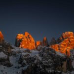 Alpenglühen, Palagruppe, Pale, Pale di San Martino, Schnee, Winter, inverno, weiße Jahreszeit, winter