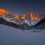 Alpenglühen, Palagruppe, Pale, Pale di San Martino, Schnee, Winter, inverno, weiße Jahreszeit, winter