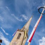 Caldaro, Herz Jesu Sonntag, Kaltern, Kirchturm, Maibaum, campanile